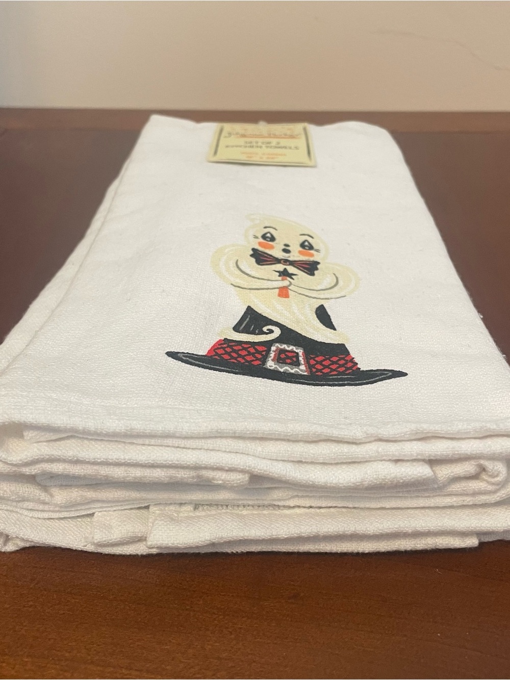 NWT JOHANNA PARKER SET 2 GHOST TOWELS Hand Tea Kitchen Halloween Fall Witch Hat - Picture 3 of 9